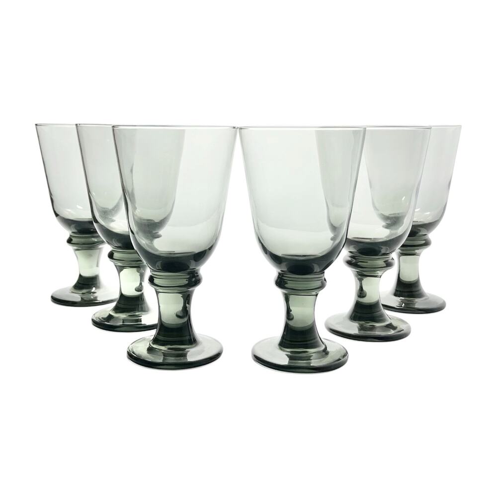 Libbey “Flare (Smokey Gray), Nova Black” Set of 6 Water or Wine Glasses 7” 14oz